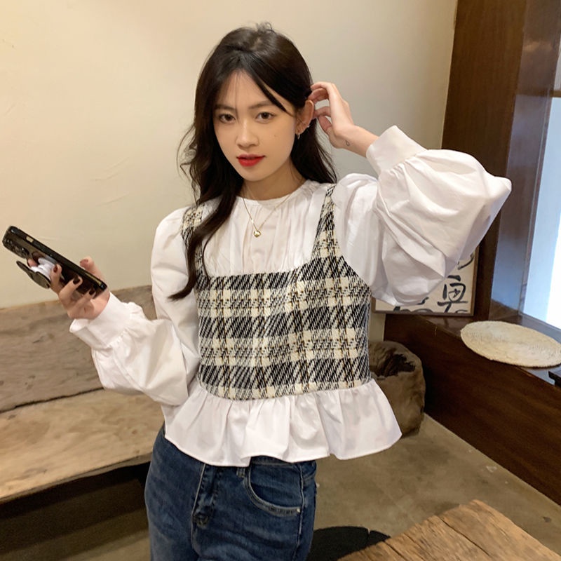 Áo Sơ Mi Dài Tay Giả Hai Lớp Họa Tiết Kẻ Sọc Thời Trang Dành Cho Nữ