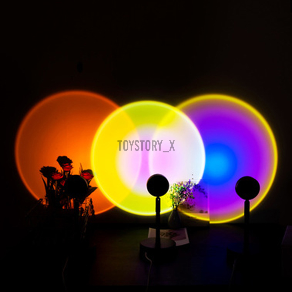 USB Sunset Projection Lamp Aesthetic Table Lamp Anti-glare LED Night Light Romantic Visual Experience Rainbow Projector Modern Atmosphere Light for Home Bedroom Coffe shop Background Wall Decoration