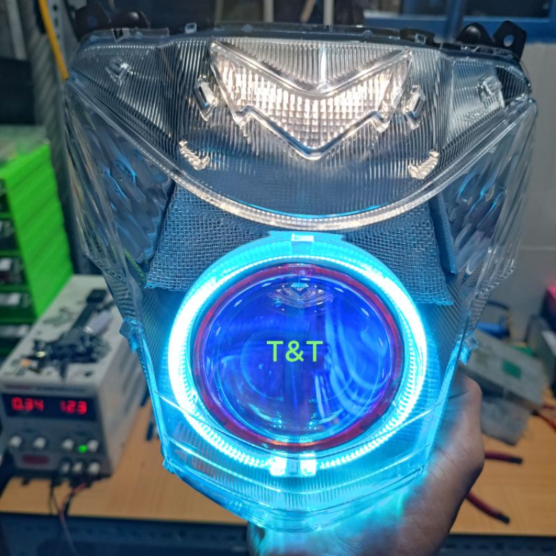 Pha Đèn Satria Lên Sẵn Bi Led Titan Black, Kenzo S500 Pro