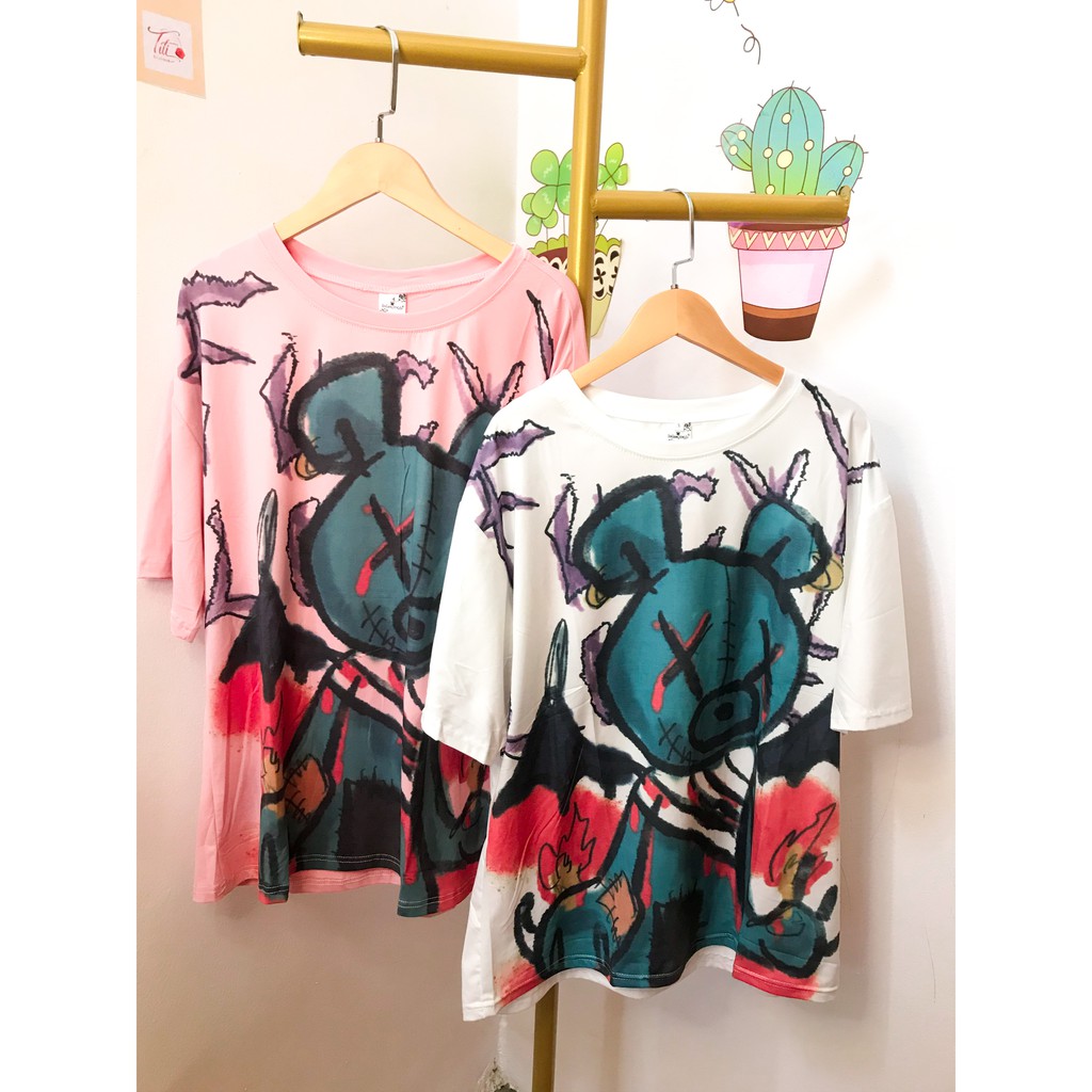 Áo Thun unisex tay lỡ  Áo Thun gấu bear brick loang màu from rộng Có Hình kèm VIDEO THẬT