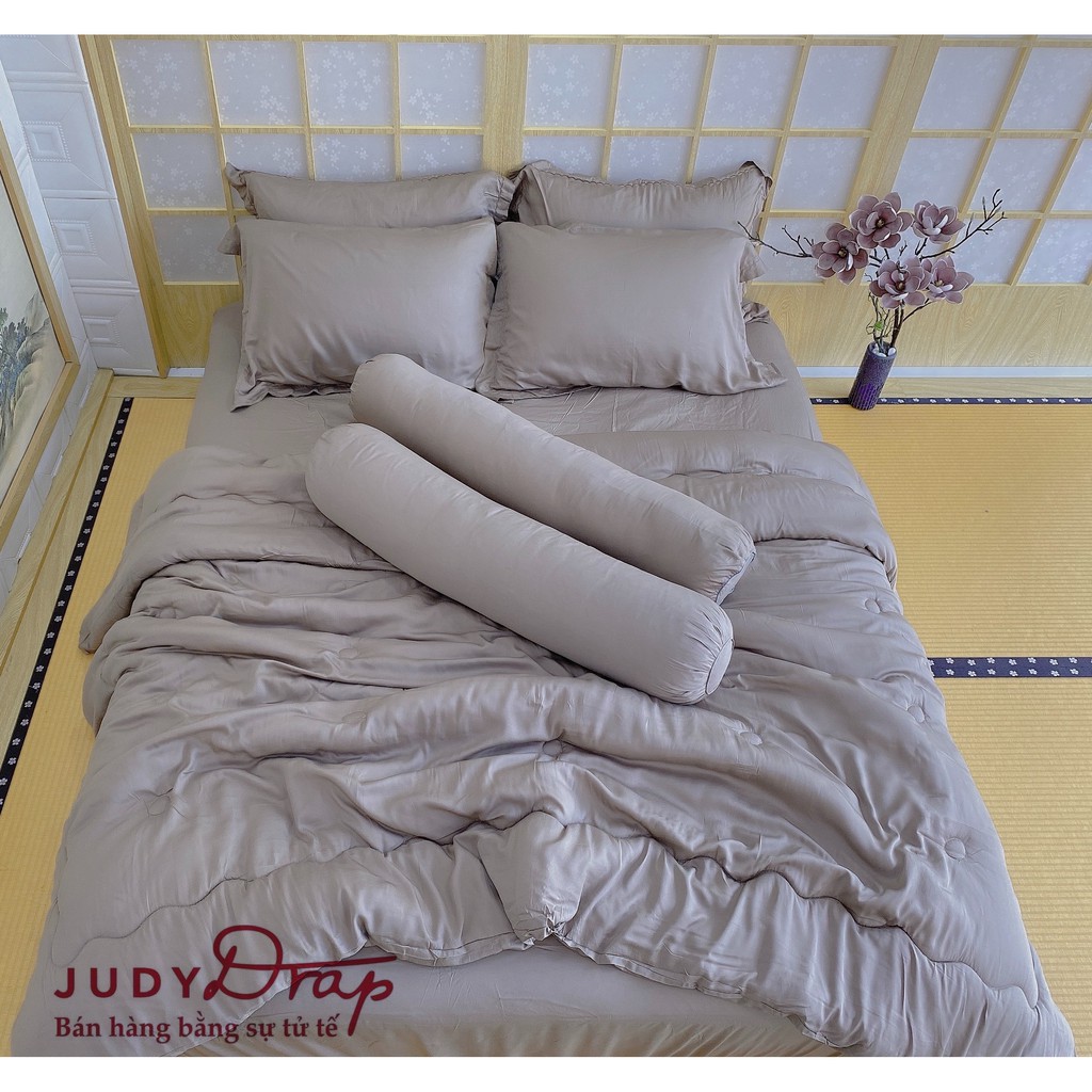 Bộ Drap 5 Món Vải Mát Lạnh Cao Cấp Màu Nâu Hạt Dẻ Judy Drap