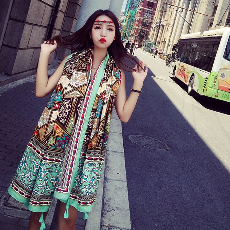 Khăn choàng boho đi biển, khăn choàng thổ cẩm, phong cách vintage hàng sẵn