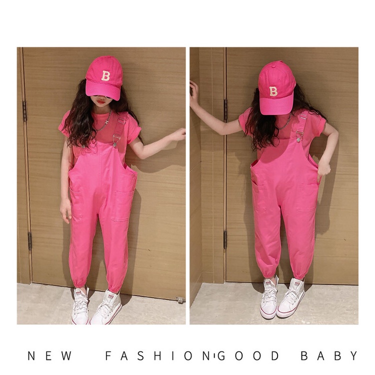 Set Áo Thun Ngắn Tay + Quần Yếm Thiết Kế Mới Thời Trang Dành Cho Bé Gái