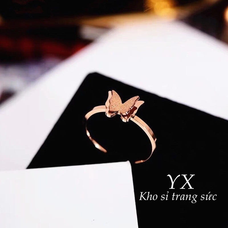 Nhẫn titan nữ không gỉ mạ vàng 18k mặt hình bướm xinh xắn thời trang cao cấp thiết kế mới 2021