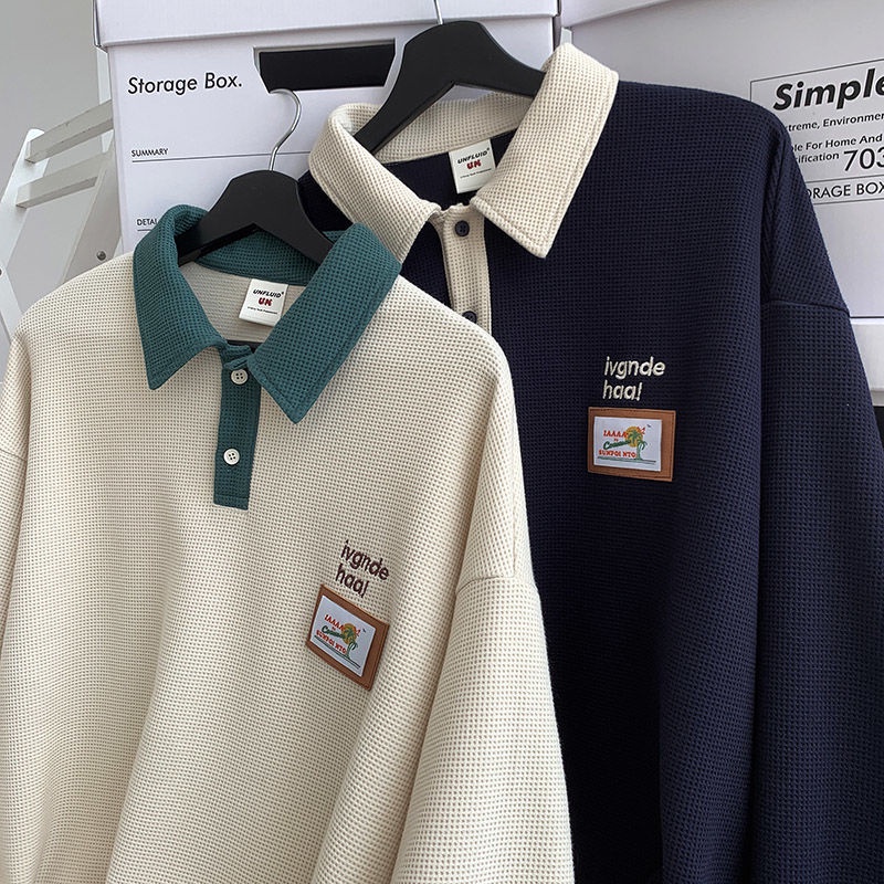 Áo Sweater Polo Dáng Rộng Cỡ Lớn Kiểu Retro Mỹ Cá Tính Cho Nam