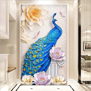Tranh đính full đá 5D-Trang trí phòng khách ， Nhà máy bán hàng trực tiếp，Cuộc sống gia，Con công