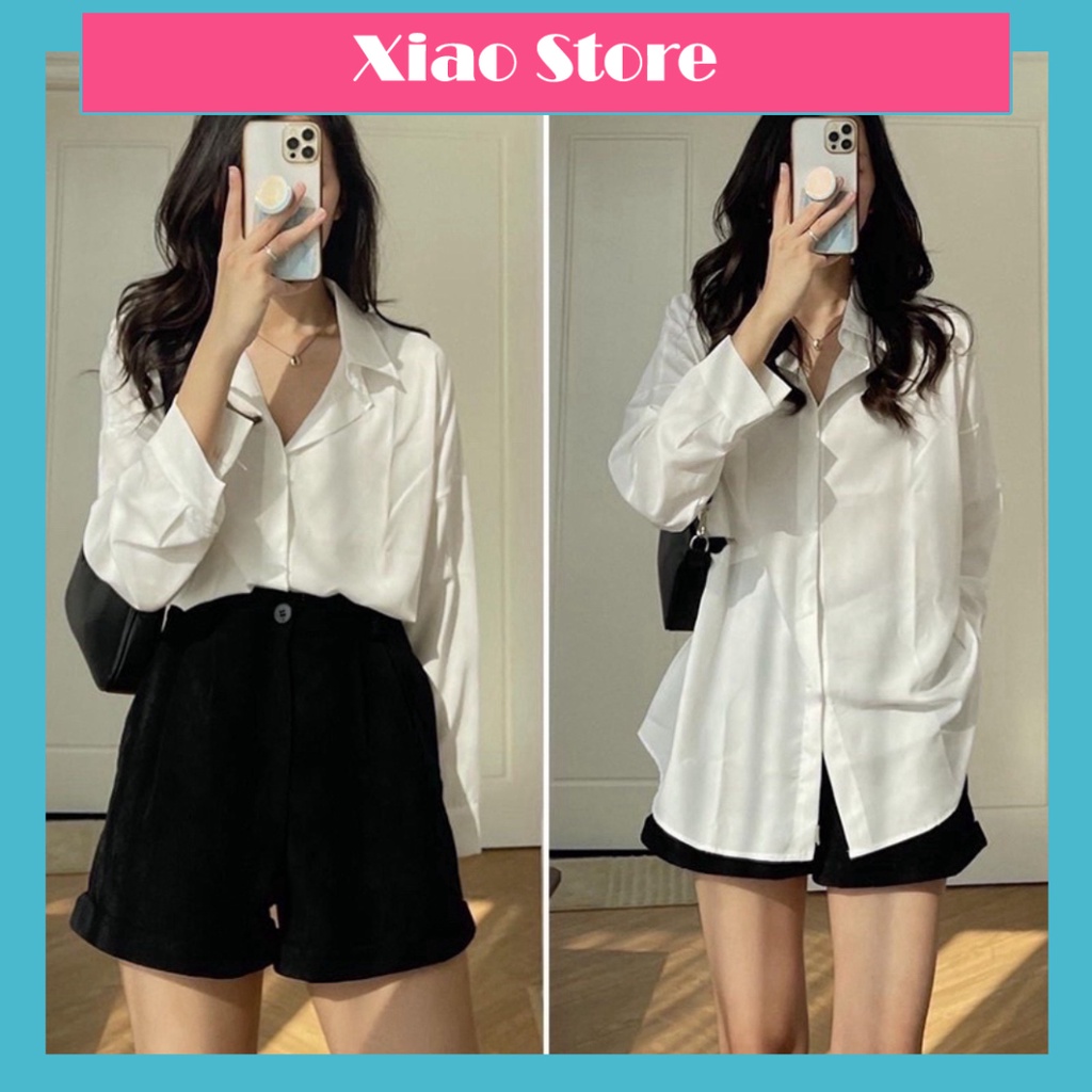 Áo sơ mi giấu cúc mặc đi học, đi làm babydoll chất đẹp mầu trắng, đen xiao shop