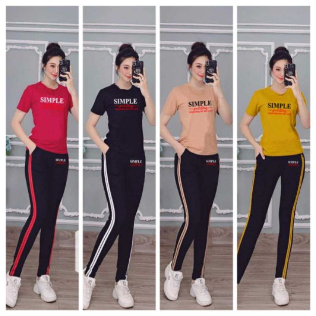 ĐỒ BỘ NỮ THÊU CHỮ PHỒI SỌC TRẺ TRUNG ĐỒ MẶC NHÀ THỂ THAO DẠO PHỐ