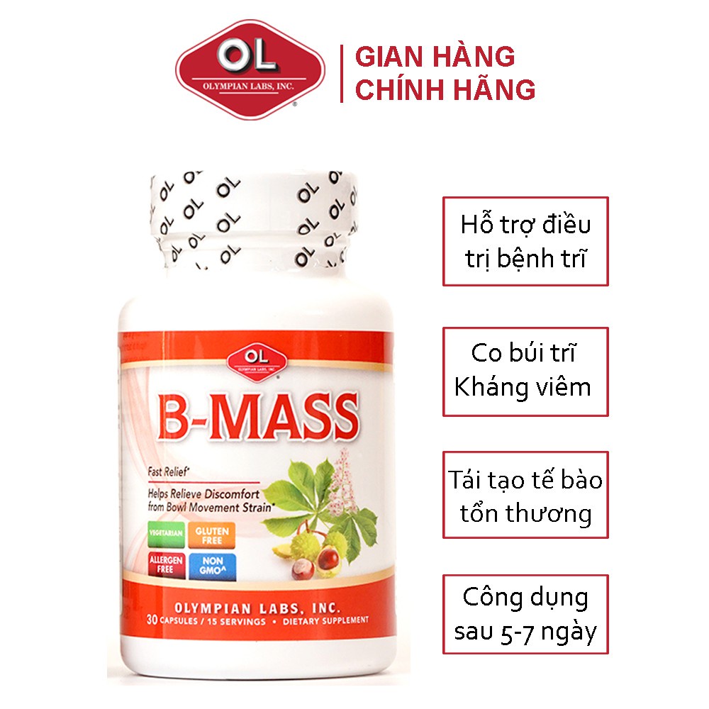 Viên uống hỗ trợ bệnh trĩ B Mass hộp 30 viên , Dùng cho Trĩ Nội, Trĩ Ngoại - Hỗ trợ phòng ngừa bệnh trĩ tái phát