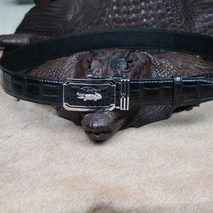Dây nịt - Thắt lưng da cá sấu Konavis liền nguyên con làm từ phần bụng màu đen bản to 4.0 Cm - CB03-01B