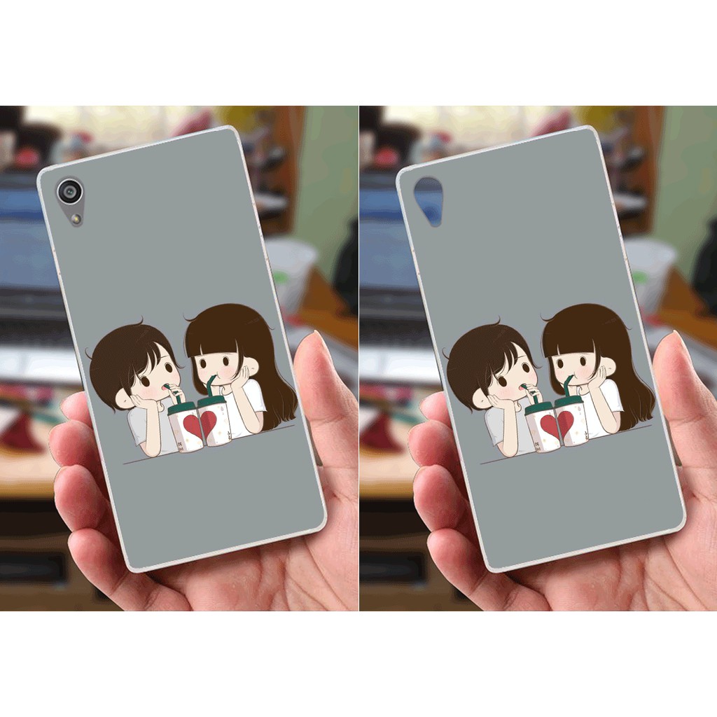 Ốp lưng Sony Xperia Z5 (dẻo viền trắng trong) - Hình Tiểu Cương Thi, Couple, Flat Lay