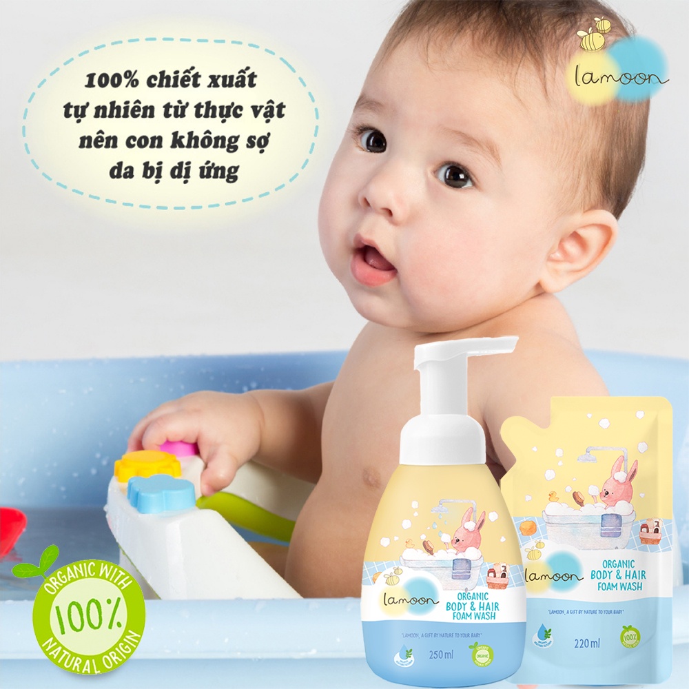 Sữa tắm gội Organic cho bé dạng bọt Lamoon - Túi 220ml