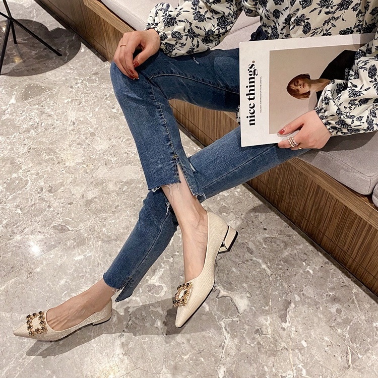 Giày Búp Bê Mũi Nhọn Đính Đá Lấp Lánh Thời Trang Cho Nữ Size 34-44 3Cm