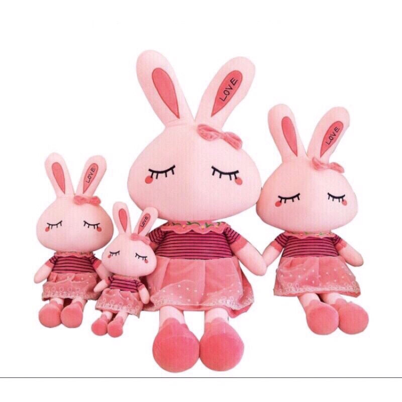 Gấu nhồi bông chất liệu vải Miniso mềm mịn cao cấp - mẫu thỏ mặc váy hồng cute