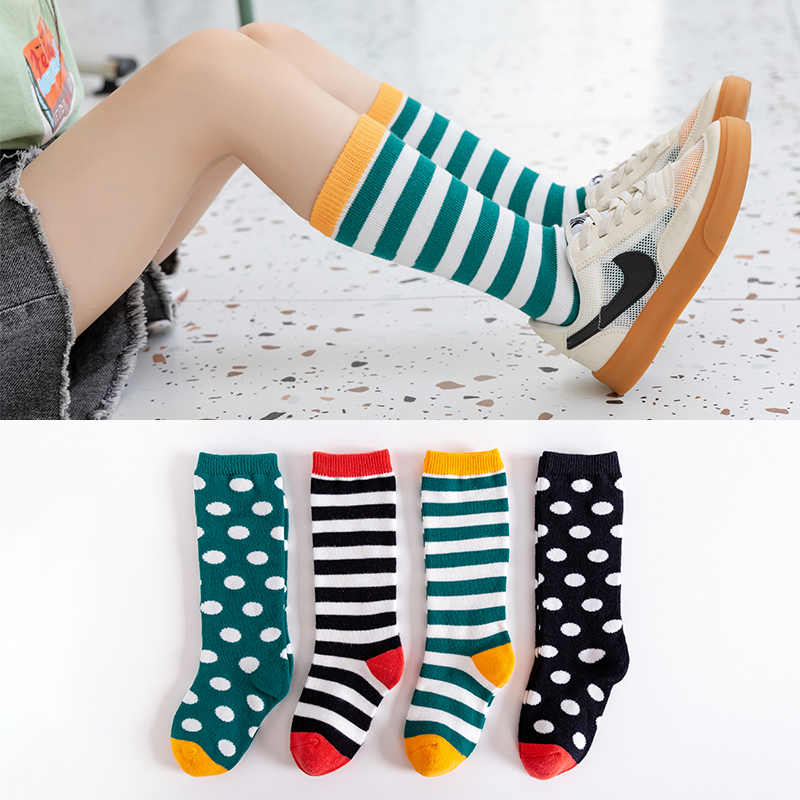 Colorful Sweet Striprd Dotted Cotton Girls Baby Kids Calf Socks Fashion Cute Soft High Socks Children Long Socks