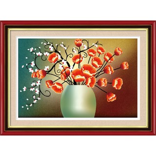 (ĐÃ ĐÍNH) Tranh đính đá thành phẩm BÌNH HOA 70x50cm AH71321