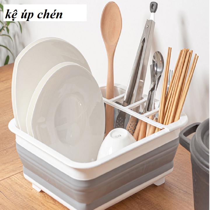 Gía úp bát silicon, khay đựng chén đĩa silicon gấp gọn
