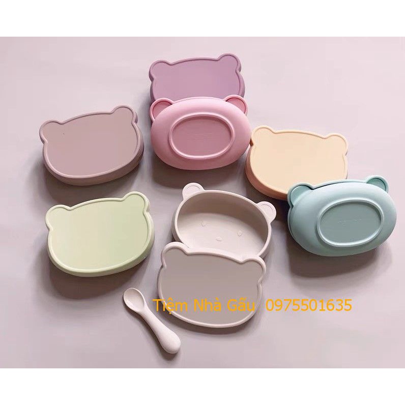 (8 màu) Bát ăn dặm kèm khay ăn dặm chất liệu silicon không mùi cho bé hình gấu con dễ thương xinh xắn