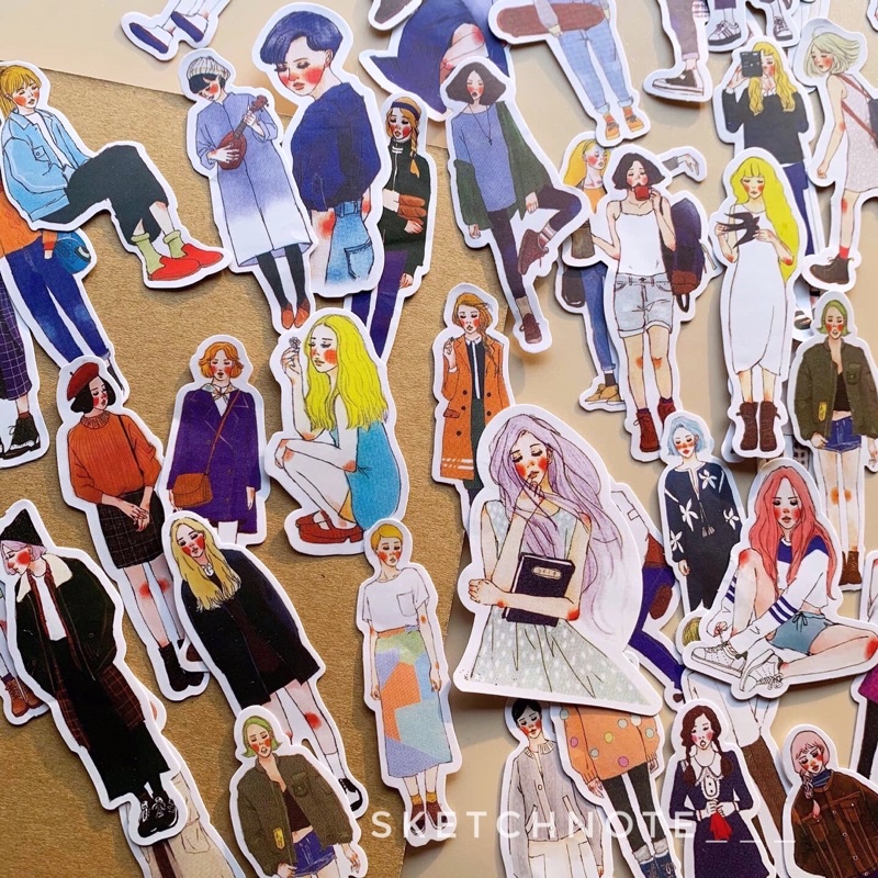 Sticker cô gái vintage set 20c ST023