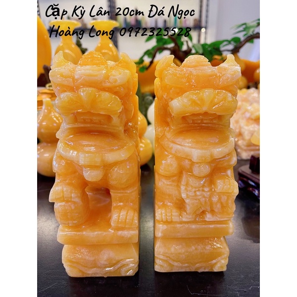 Cặp Kỳ Lân Đá Ngọc Hoàng Long Cao 20cm - Nặng 7kg