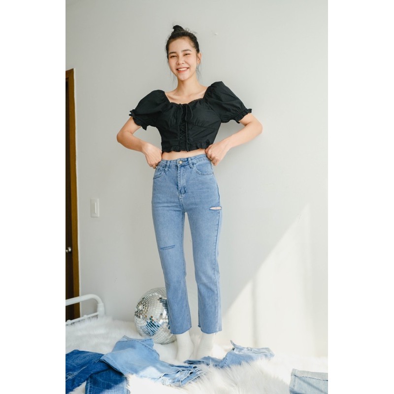 quần jeans LEN clothing rách đùi cắt lai