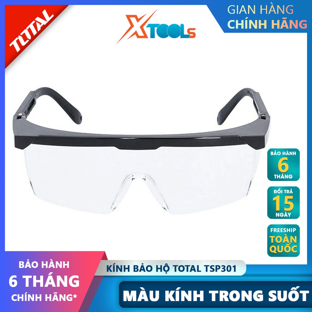 Kính bảo hộ lao động TOTAL TSP301 kính chống giọt bắn Chất liệu Polycarbonate, Hấp thụ 99.9% tia cực tím độc hại