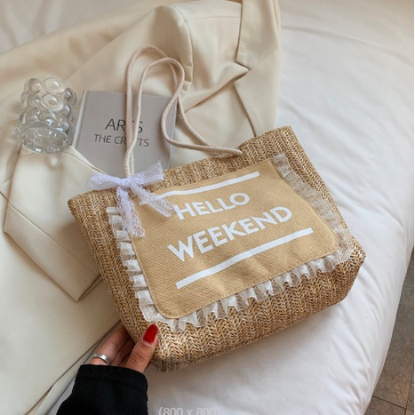 Túi Xách Vintage  Túi Đi Biển Phong Cách Trẻ Trung Phối Ren Nơ