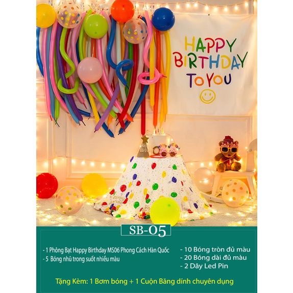 Set Bóng Trang Trí Sinh Nhật Happy Birthday Kèm Phông in tên tuổi bé đầy đủ phụ kiện SB99