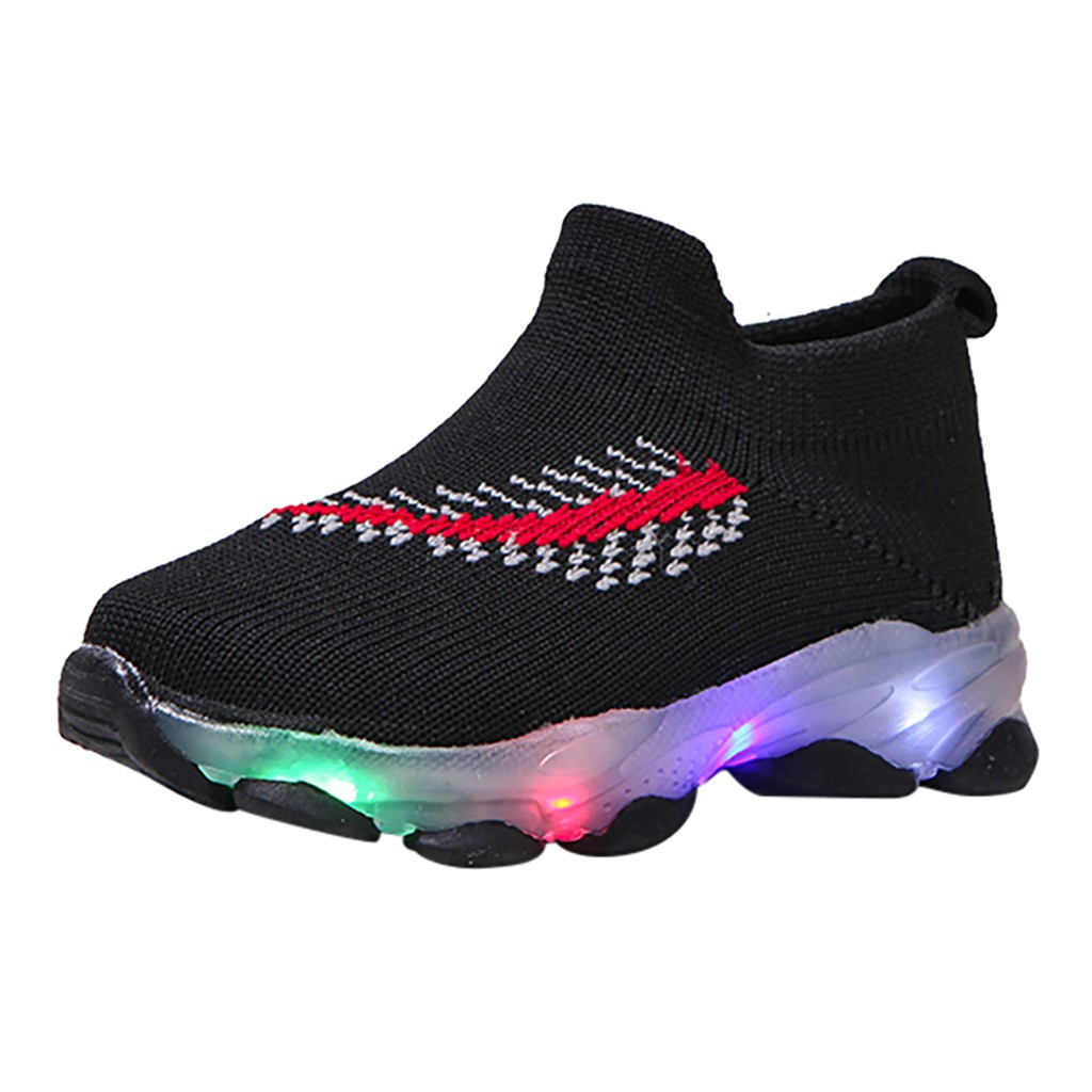 Children Baby Girls Boys Feather Mesh Led Luminous Socks Sport Run Sneakers Casu