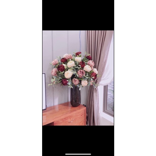 Bình Hoa Cúc Mẫu Đơn phú quý - hoa lụa hoa giả cúc đại đoá decor trang trí phòng khách, quà tặng...