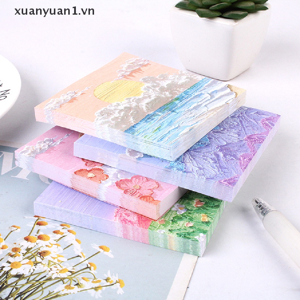 Set 80 Tờ Giấy Ghi Chú Họa Tiết Tranh Phong Cảnh Sơn Dầu