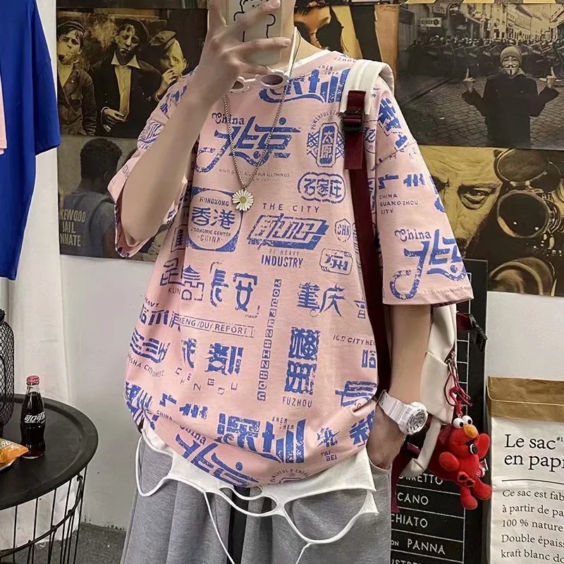 Áo Thun Nam Tay Ngắn Form Rộng Phong Cách Hip Hop Size M-5Xl