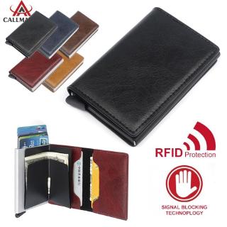 COLLMALL Auto Holder Leather RFID Blocking Small Metal Wallet Money Clip