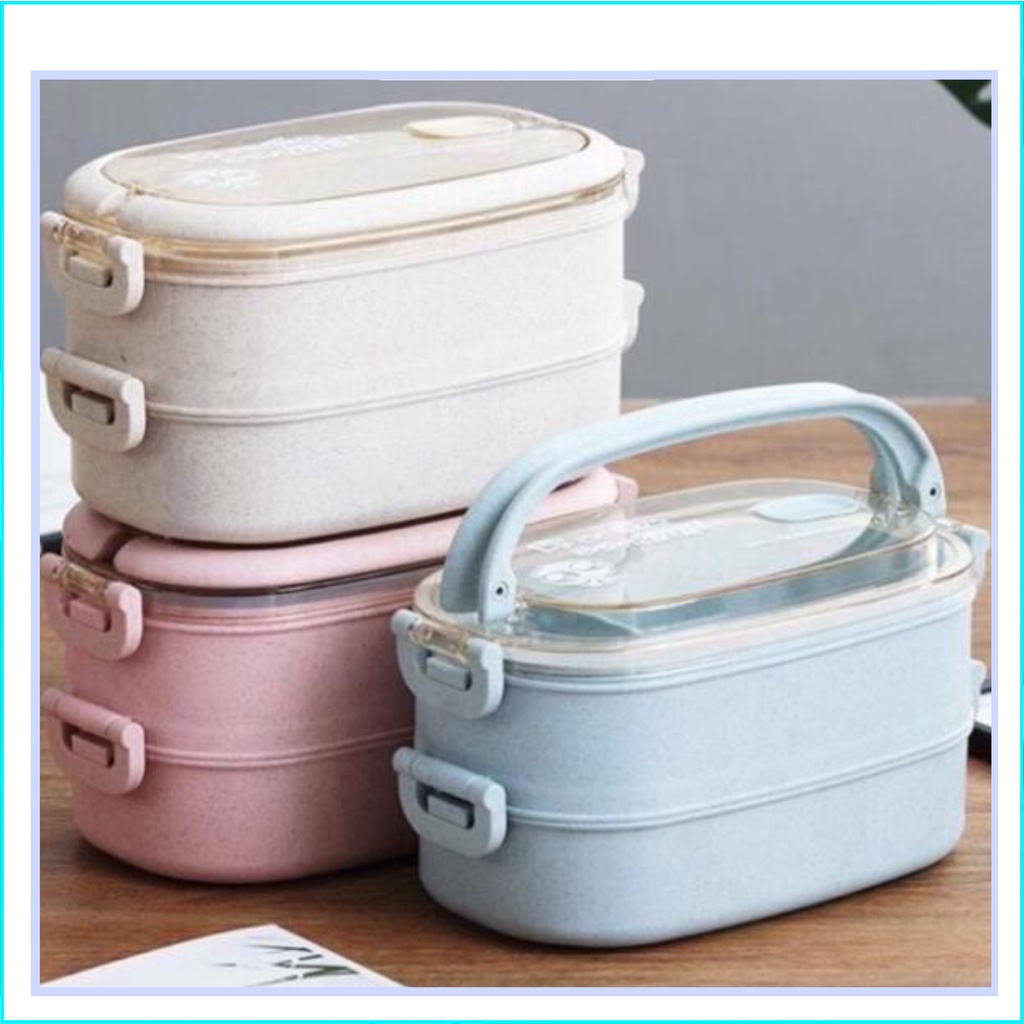 HỘP CƠM LÚA MẠCH  HỘP CƠM 2 TẦNG LÚA MẠCH CÓ QUAI XÁCH MẪU MỚI