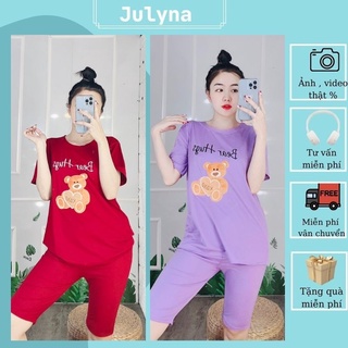 Set bộ cotton mặc nhà, đồ bộ nữ đẹp julyna ql17 lửng gấu bear hugs