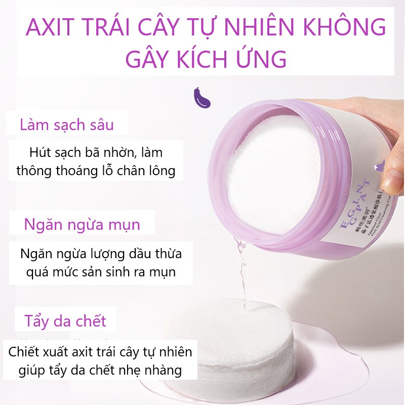 Bông Toner Tinh Chất Cà Tím HUNMUI làm sạch da, giảm mụn 110ml (2ml x 55 miếng) (HM29)