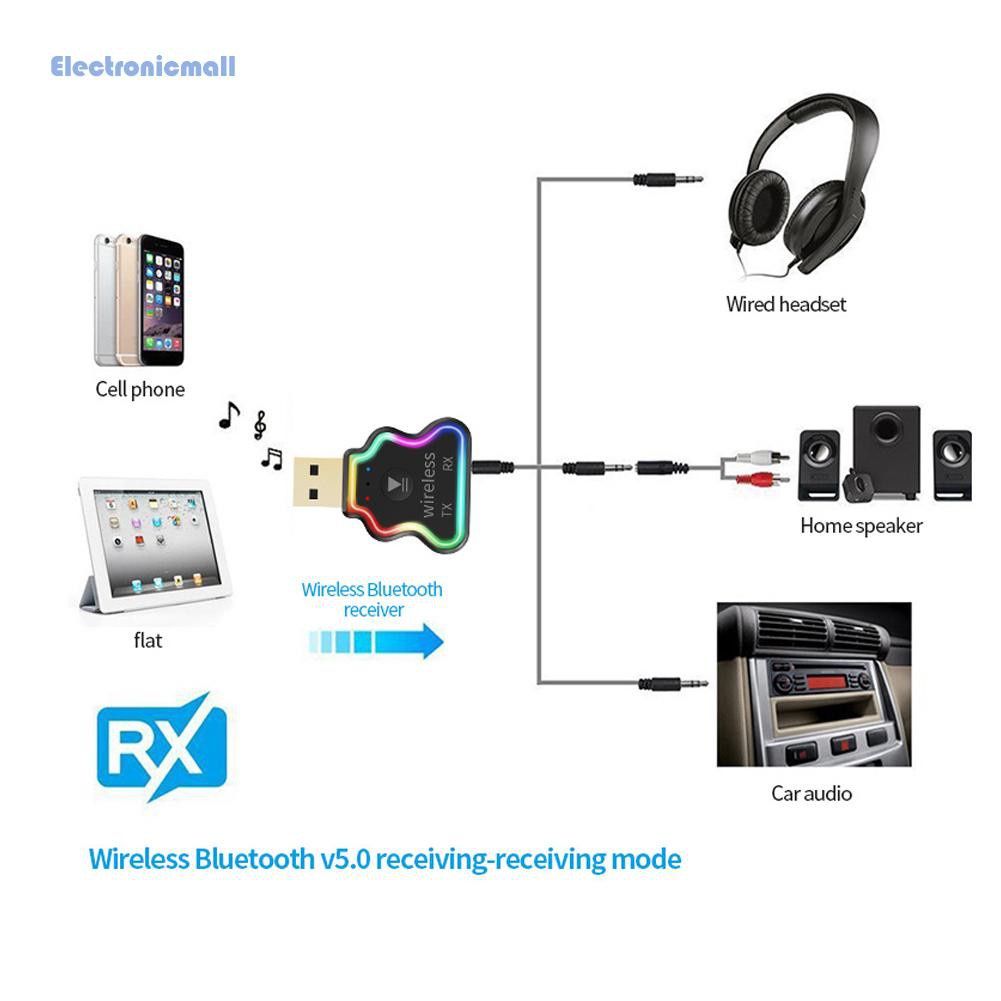 ElectronicMall01 M10 USB Bluetooth 5.0 Dongle Adapter Wireless Receiver Transmitter with Light