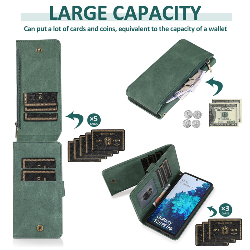 Bao da điện thoại kiêm ví đựng thẻ có khóa kéo thời trang cho Samsung Note 9 10 Note20 S10 S20 FE Plus