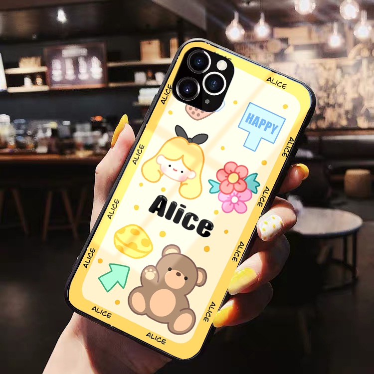 [IPHONE] Ốp kính cường lực Gấu Alice cute viền màu ốp lưng iphone 6s 6plus 7 plus 8 x xr xsmax 11 12 13 pro promax