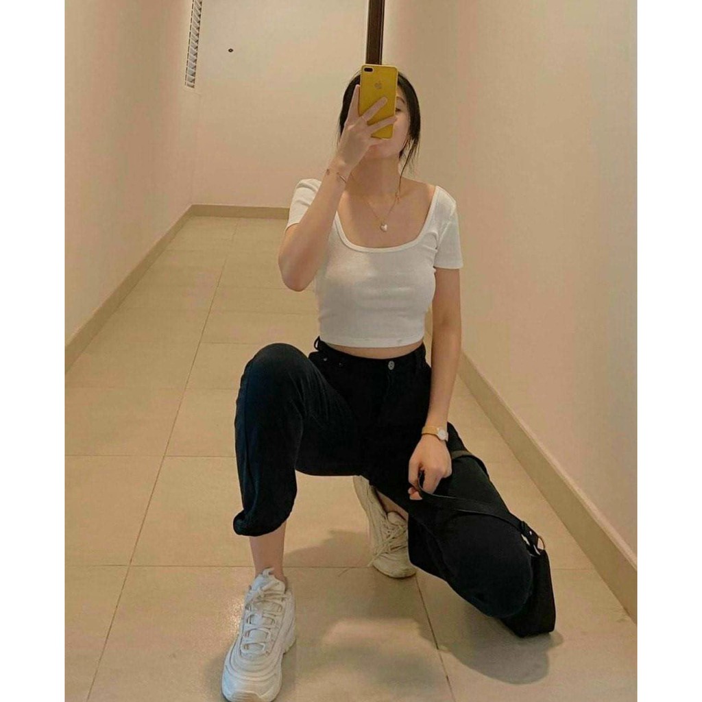 Áo croptop cột nơ  sau lưng ACON 203, hở nhẹ bờ vai, sexy năng động, áo thun gân kiểu nữ độc lạ trơn basic đen trắng ôm