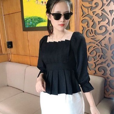 [Mã FAMARAL1 giảm 10K đơn 50K] Áo sơ mi Áo kiểu nữ dài tay thiết kế xếp ly ngực và eo siêu xinh
