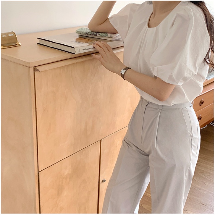 SUXI Áo Thun Tay Ngắn Cổ Tròn Màu Sắc Đơn Giản Phong Cách Hàn Quốc Cho Nữ