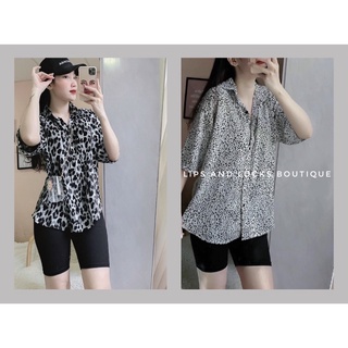 Set áo sơ mi beo kèm quần legging lửng - kèm hình thật