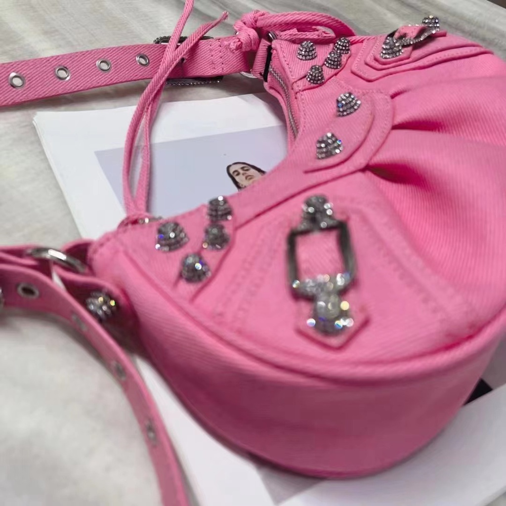 Túi Denim Hình Trái Tim Đính Kim Cương Lấp Lánh Siêu Sáng Bóng Cho Xe Máy