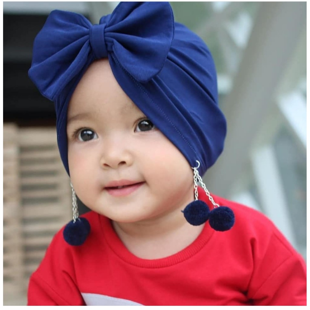 Mũ Turban Trùm Tai / Khăn Turban Hai Lớp Đính Bóng Lông Cho Bé Sơ Sinh 3 Tuổi