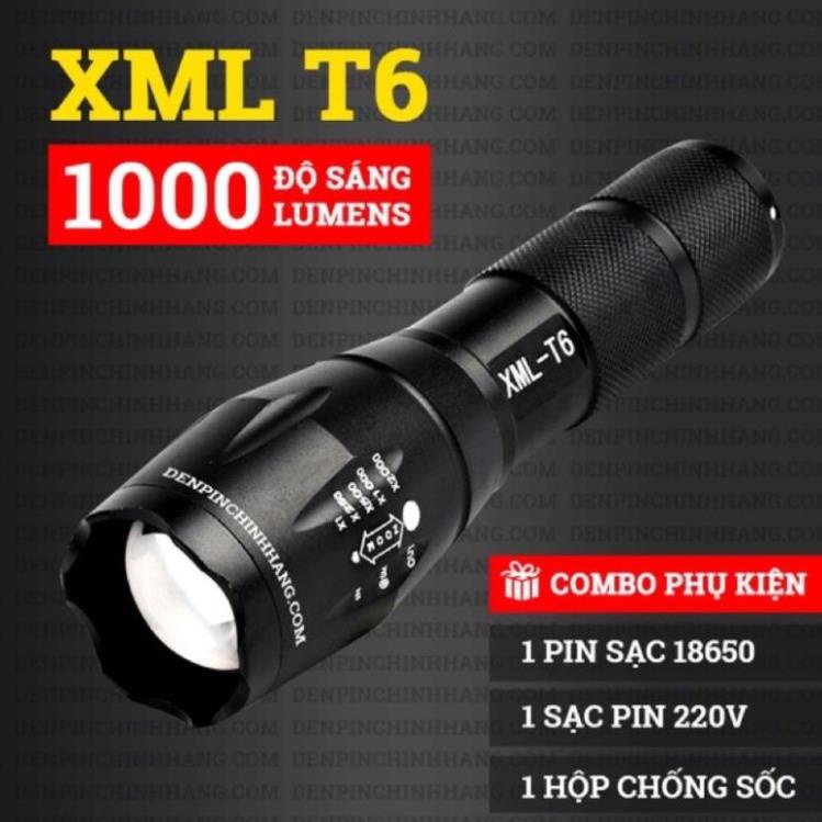 Đèn Pin Siêu Sáng T6 nhôm nguyên khối chống nước [ Tặng pin 18650 & Sạc Zoom