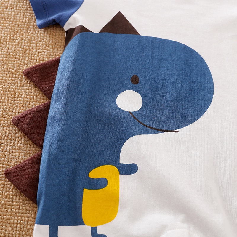 Bộ Áo Liền Quần Tay Ngắn Chất Liệu Cotton In Họa Tiết Động Vật Dễ Thương Thời Trang Mùa Hè Cho Bé Sơ Sinh