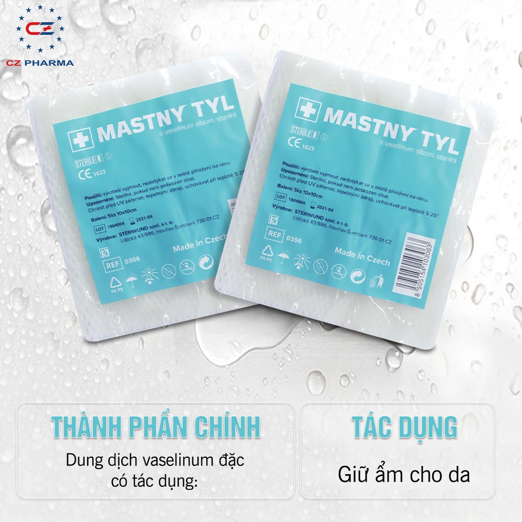 Gạc vaselin MASTNY – Băng vết thương, vết loét, bỏng, chống dính khi thay băng [Hàng Séc]