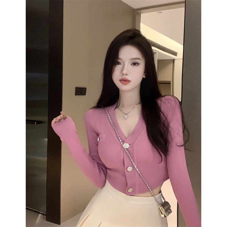 Áo cardigan Dệt Kim Cổ Chữ V Dáng Ôm Gợi Cảm Thời Trang Mùa Hè Hàng