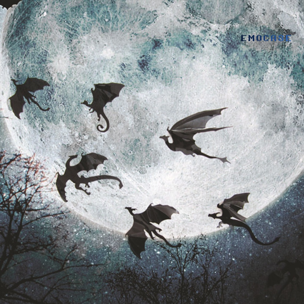 Set 7 Miếng Dán Tường Trang Trí Hình Rồng Bay Phong Cách Gothic DIY